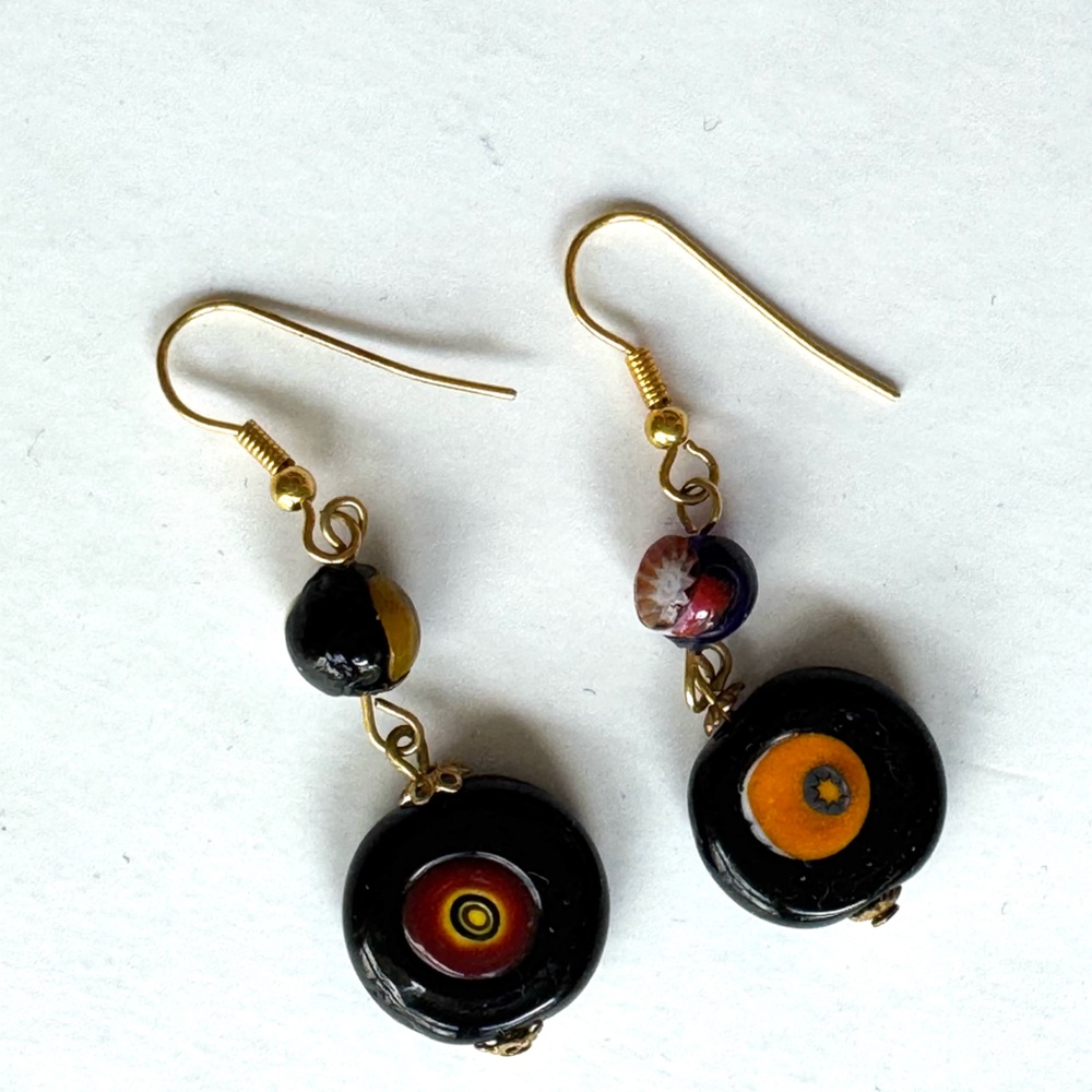 Artistic Black and Gold Dangle Earrings